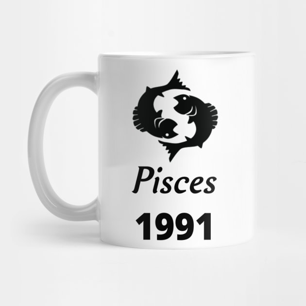 Black Zodiac Birthday Pisces 1991 by Down Home Tees